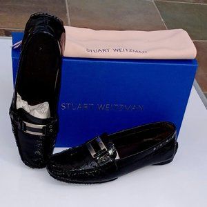 Stuart Weitzman Women's Embossed Black Leather Loafers Shoes 